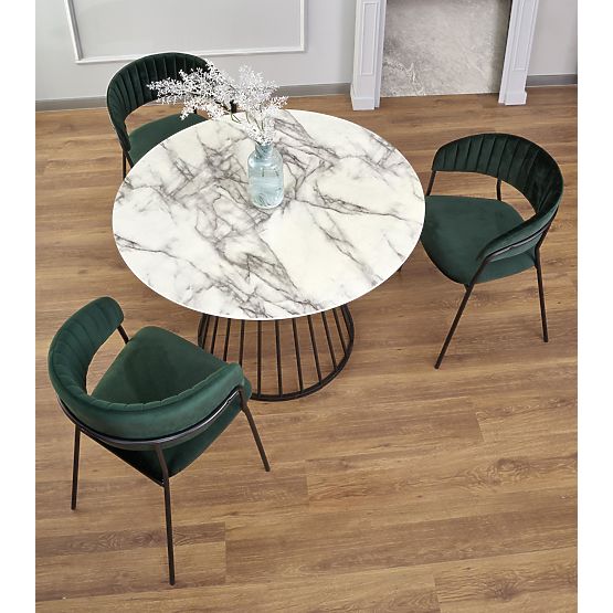 Table BRODWAY plateau - marbre blanc, pied - noir