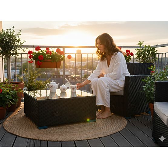 Table carrée en résine tressée noire