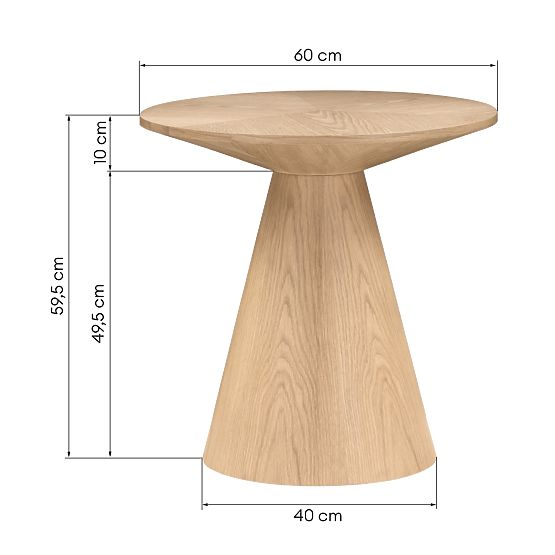 Table d'appoint Abisko, 60 cm, rond, placage de chêne naturel