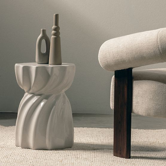 Table d'appoint Bloom 35 cm, gris beige, brillant