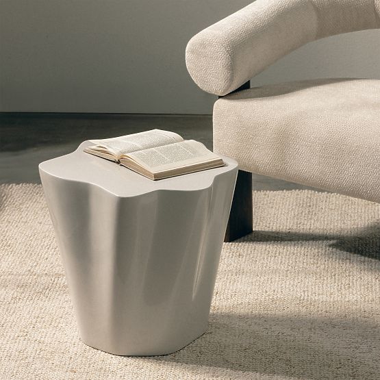 Table d'appoint Bow 49 cm, gris-beige, brillant, formes arrondies