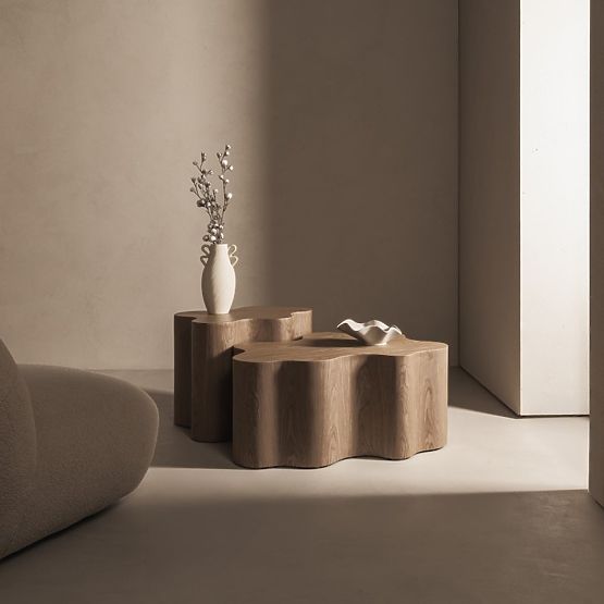 Table d'appoint Cosmo 66 cm, noyer, formes arrondies