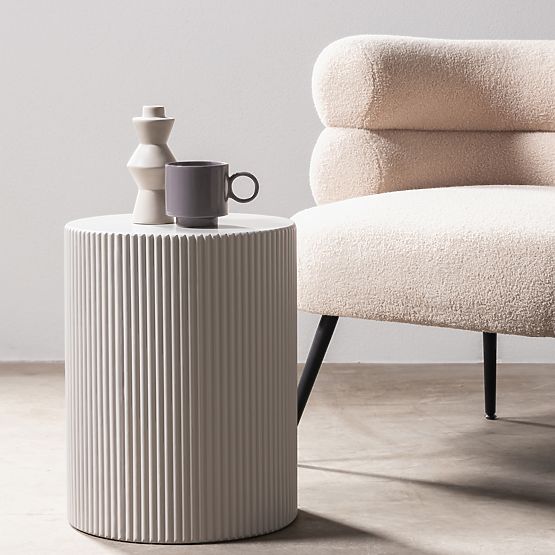 Table d'appoint Ermanno, 35 cm, beige-gris, rainuré