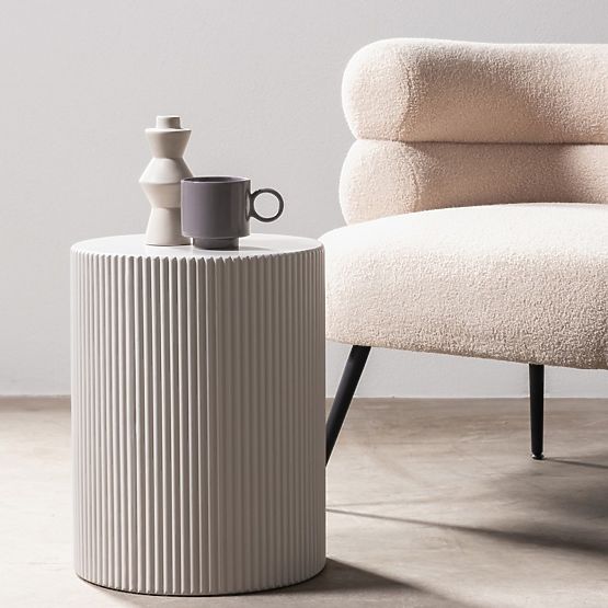 Table d'appoint Ermanno, 35 cm, beige-gris, rainuré