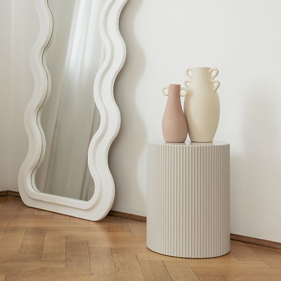 Table d'appoint Ermanno, 35 cm, beige-gris, rainuré