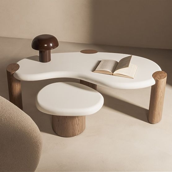 Table d'appoint Floe 50 cm, blanc/noyer