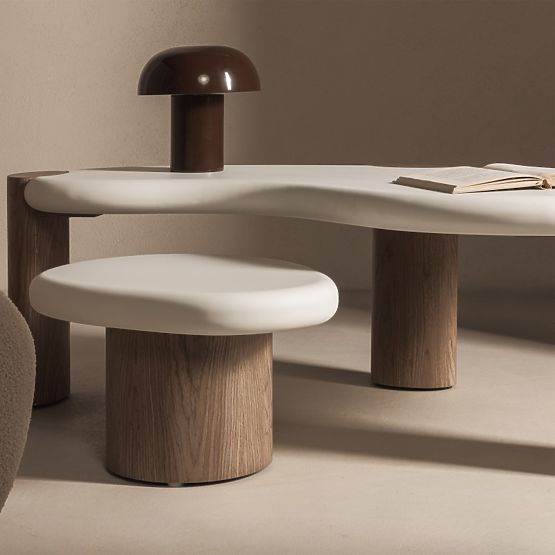 Table d'appoint Floe 50 cm, blanc/noyer