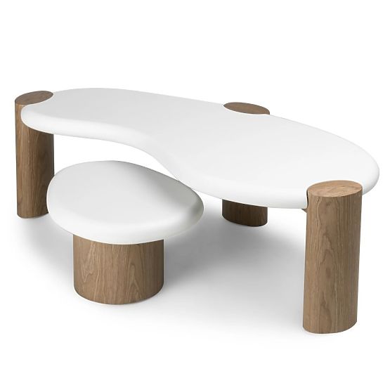 Table d'appoint Floe 50 cm, blanc/noyer