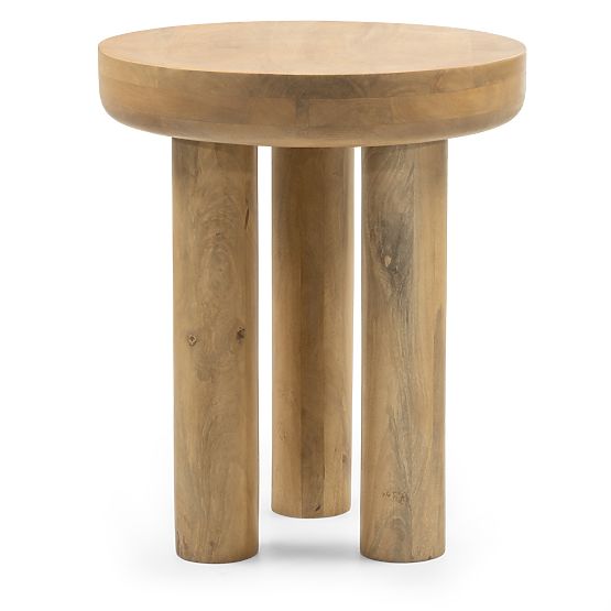 Table d'appoint Limali 50 cm, rond, bois de manguier, formes arrondies