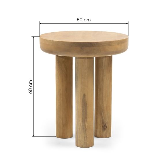 Table d'appoint Limali 50 cm, rond, bois de manguier, formes arrondies