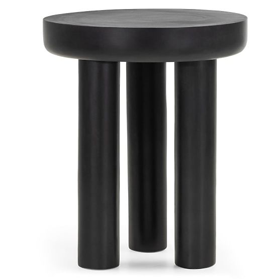 Table d'appoint Limali 50 cm, rond, noir, bois de manguier, formes arrondies
