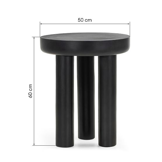 Table d'appoint Limali 50 cm, rond, noir, bois de manguier, formes arrondies