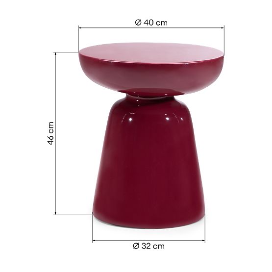 Table d'appoint Logan 40 cm, bordeaux/cerise, brillant