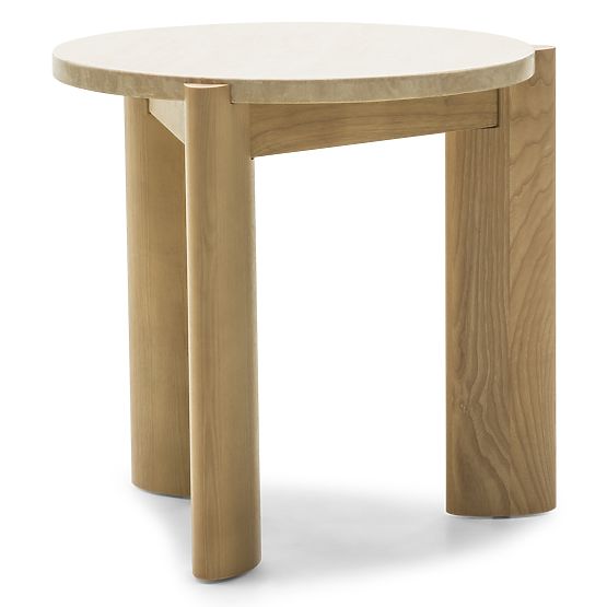 Table d'appoint Medley 50 cm, ronde, travertin/frêne