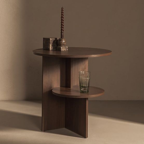 Table d'appoint ronde Yaso, noyer villa