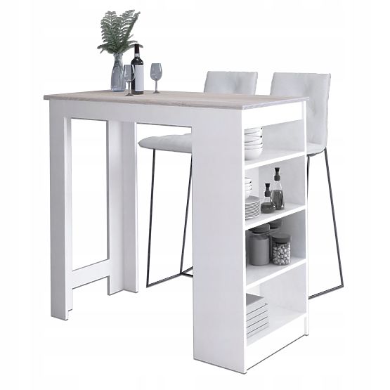 Table de bar pour tabouret de bar 115 cm Blanc / Chêne Sonoma