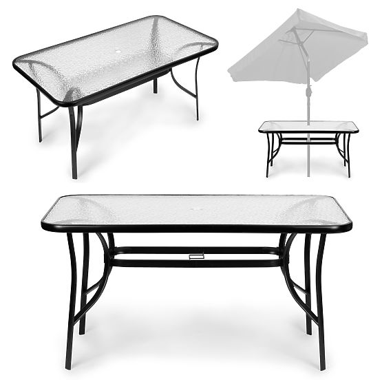 Table de jardin 160x90 cm en verre trempé grande surface pour terrasse jardin avec trou pour parasol
