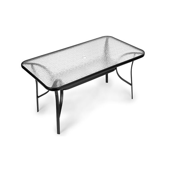 Table de jardin 160x90 cm en verre trempé grande surface pour terrasse jardin avec trou pour parasol