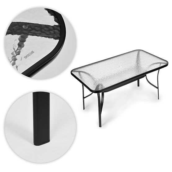 Table de jardin 160x90 cm en verre trempé grande surface pour terrasse jardin avec trou pour parasol