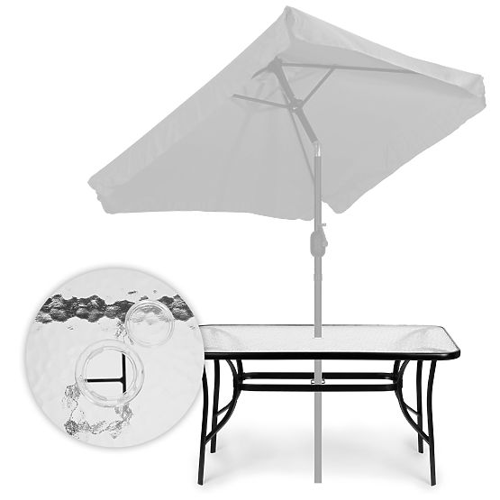 Table de jardin 160x90 cm en verre trempé grande surface pour terrasse jardin avec trou pour parasol