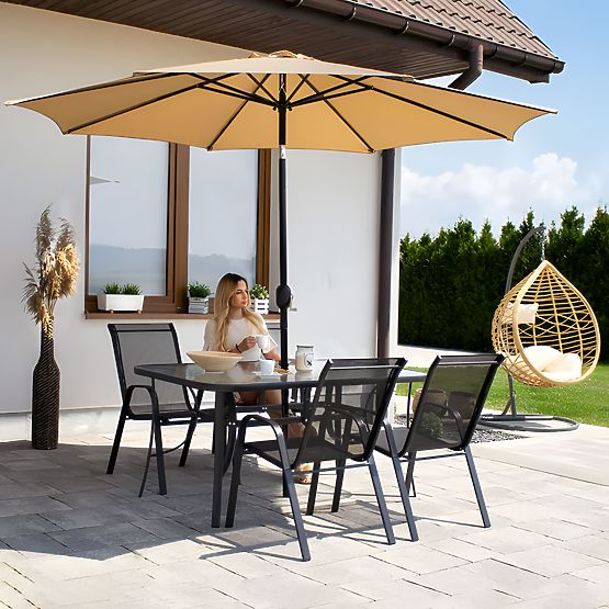 Table de jardin 160x90 cm en verre trempé grande surface pour terrasse jardin avec trou pour parasol