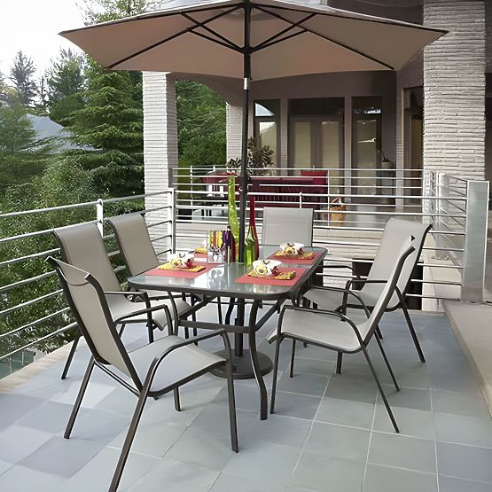 Table de jardin 160x90 cm en verre trempé grande surface pour terrasse jardin avec trou pour parasol