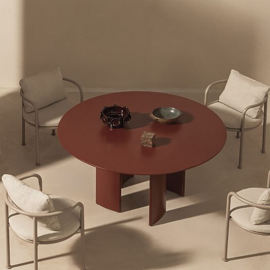 Table de jardin Amarello 140 cm, aluminium, rond, brun bordeaux