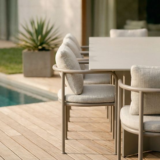 Table de jardin Amarello 220 cm, aluminium, rectangulaire, beige clair