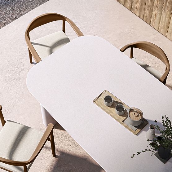 Table de jardin Astiara 240 cm, en ciment, beige clair, mat