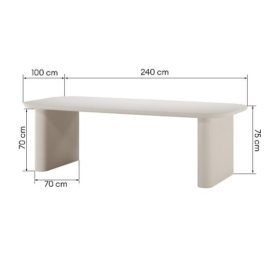 Table de jardin Astiara 240 cm, en ciment, beige clair, mat