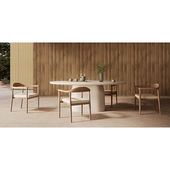 Table de jardin Biellora 200 cm, en ciment, ovale, beige clair, mat