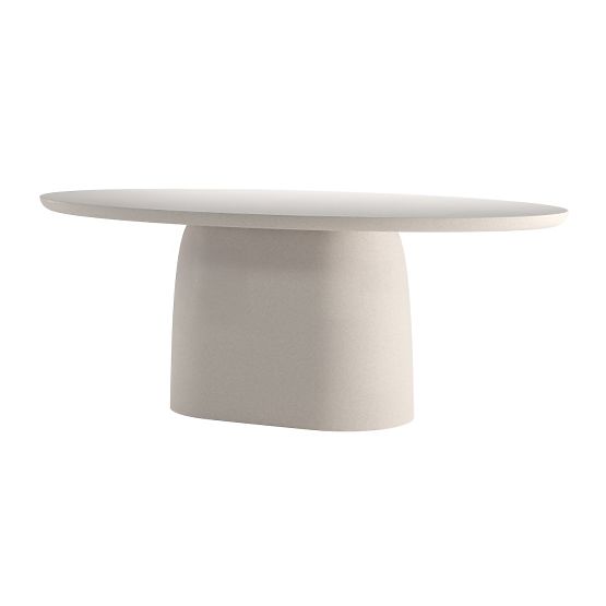 Table de jardin Biellora 200 cm, en ciment, ovale, beige clair, mat