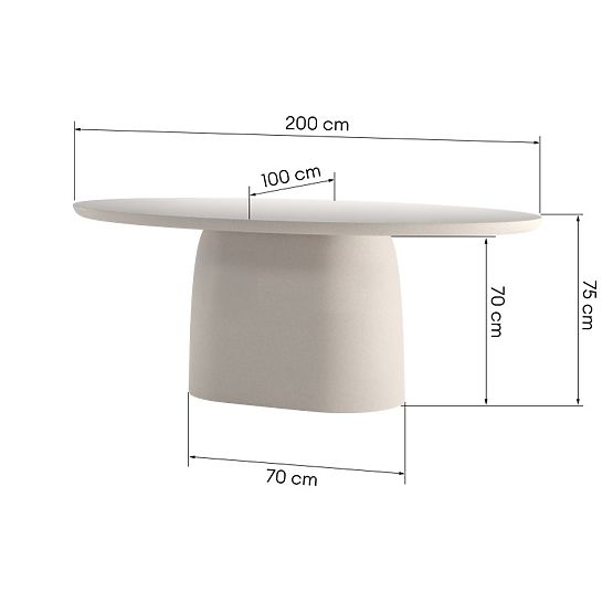 Table de jardin Biellora 200 cm, en ciment, ovale, beige clair, mat