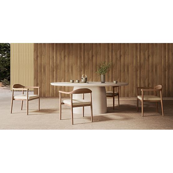 Table de jardin Biellora 200 cm, en ciment, ovale, beige clair, mat