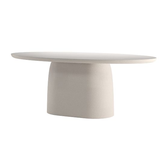 Table de jardin Biellora 200 cm, en ciment, ovale, beige clair, mat