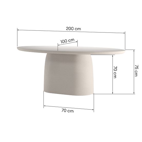 Table de jardin Biellora 200 cm, en ciment, ovale, beige clair, mat