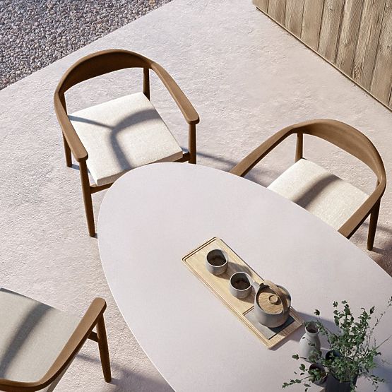 Table de jardin Biellora 200 cm, en ciment, ovale, beige clair, mat