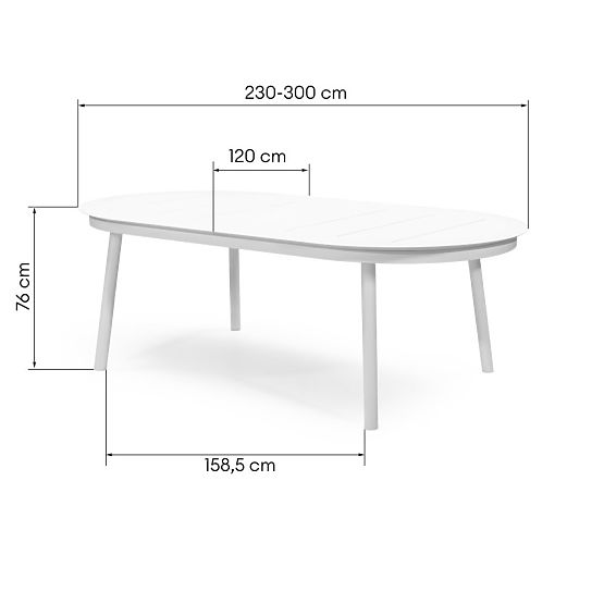 Table de jardin extensible Marinelli 230-300 cm, aluminium, blanc