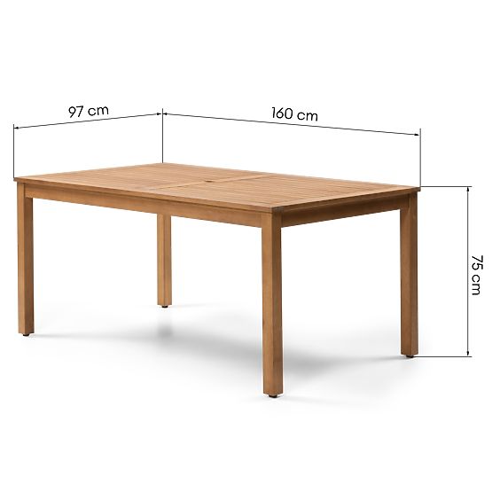 Table de jardin Familis, 160 cm, aspect teck, bois d'eucalyptus FSC