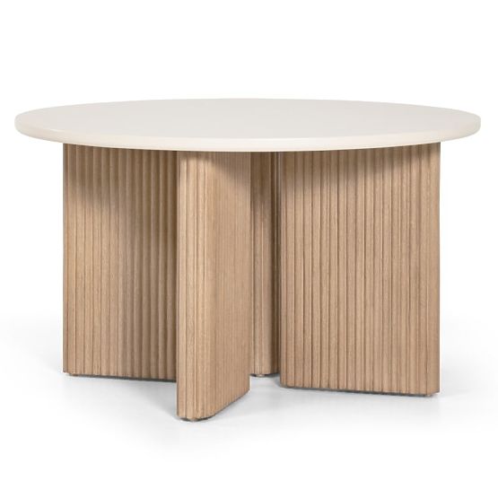 Table de jardin Komorebi 130 cm avec plateau en pierre, bois d'acacia clair/beige clair, rond, latte