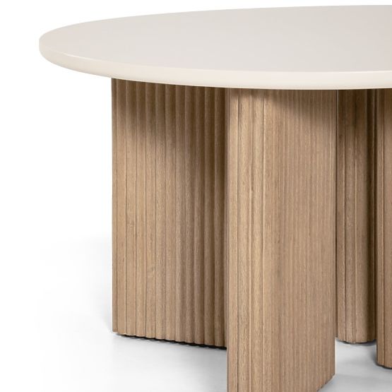 Table de jardin Komorebi 130 cm avec plateau en pierre, bois d'acacia clair/beige clair, rond, latte