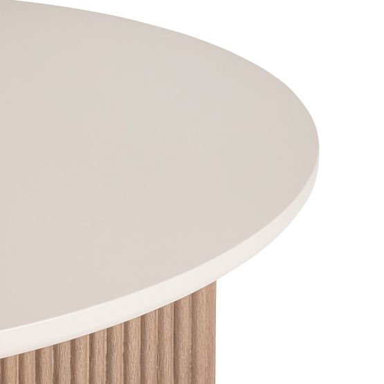 Table de jardin Komorebi 130 cm avec plateau en pierre, bois d'acacia clair/beige clair, rond, latte