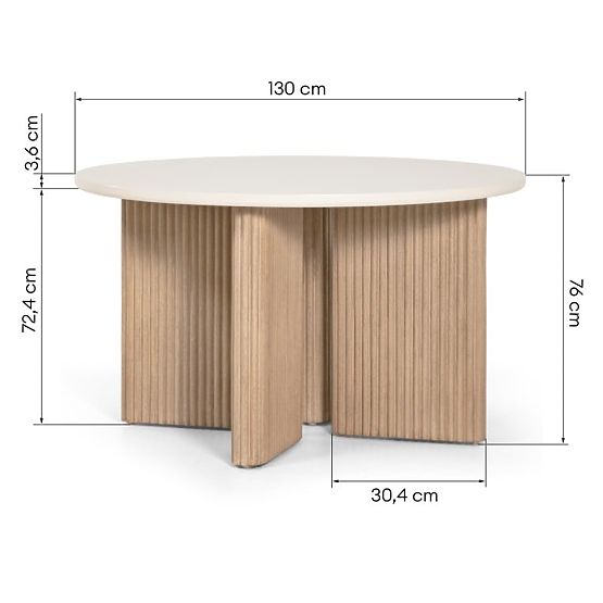Table de jardin Komorebi 130 cm avec plateau en pierre, bois d'acacia clair/beige clair, rond, latte