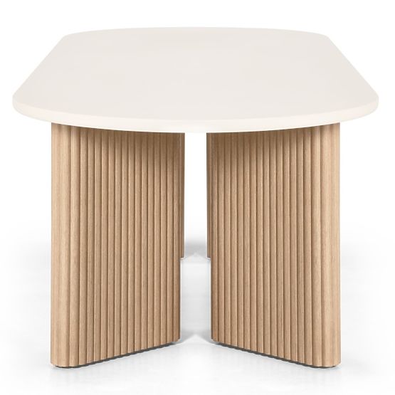 Table de jardin Komorebi 270 cm avec plateau en pierre, bois d'acacia clair/beige clair, ovale, à la
