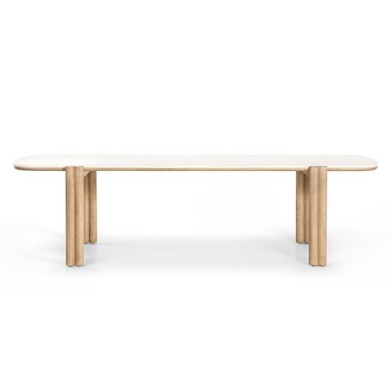 Table de jardin Komorebi 280 cm avec plateau en pierre, bois d'acacia clair/beige clair, rectangulai