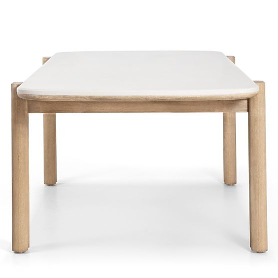 Table de jardin Komorebi 280 cm avec plateau en pierre, bois d'acacia clair/beige clair, rectangulai