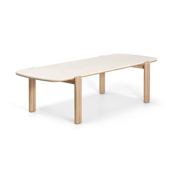 Table de jardin Komorebi 280 cm avec plateau en pierre, bois d'acacia clair/beige clair, rectangulai
