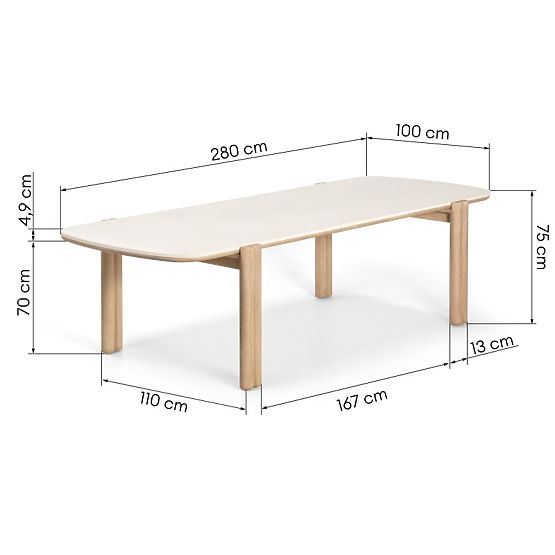 Table de jardin Komorebi 280 cm avec plateau en pierre, bois d'acacia clair/beige clair, rectangulai