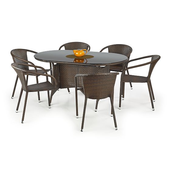 Table de jardin MASTER, couleur : verre - noir, rotin - brun foncé (2p=1ks)