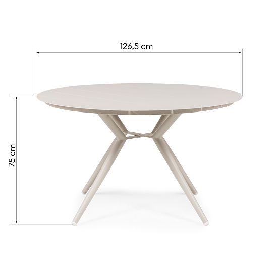 Table de jardin Piretto 126,5 cm, aluminium, rond, beige clair